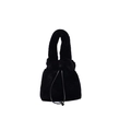 Chic black plush faux fur bucket bag with drawstring closure and wide top handle - Black