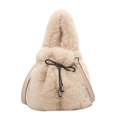 Chic beige faux fur bucket bag with a stylish drawstring closure and top handle - Khaki