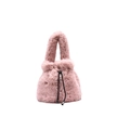 Chic pink faux fur bucket bag featuring a soft plush texture and black drawstring closure - Pink
