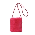Fuchsia faux fur crossbody bag for women with leather strap and silver hardware - Rose Red