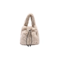 Beige faux fur bucket bag with drawstring closure and soft plush texture - Beige
