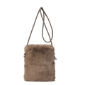 Mini plush crossbody bag in brown faux fur with sleek drawstring leather strap - Brown