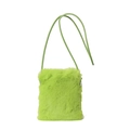 Neon green faux fur crossbody mobile phone bag with adjustable strap for women - Green