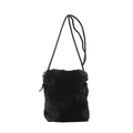 Mini black faux fur crossbody bag for women with soft texture and drawstring detail - Black
