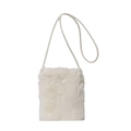 Chic cream white plush crossbody phone bag for women with fluffy faux rabbit fur finish - White