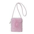 Pink plush crossbody phone bag for women with soft faux fur texture and long strap - Pink