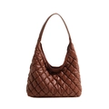 Sac à épaule matelassé marron chic avec finition brillante et design bouffant - Marron
