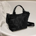 Quilted rhombus tote bag in black nylon with wide shoulder strap and metal buckle - Large Rhombic Black