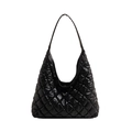 Sac fourre-tout matelassé noir chic avec finition brillante et motif à losanges - Noir