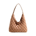 Sac hobo en cuir matelassé marron avec motif losange et bandoulière large - Khaki