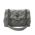 Dark grey quilted crossbody bag with metal eagle head clasp and chain strap - Gray