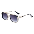 Retro-Punk quadratische Metall-Sonnenbrille mit gold-schwarzem Rahmen und Verlaufsgläsern - Goldener Rahmen Doppelgraues Glas