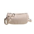 Creamy white cylindrical boston bag with vertical pleated texture and silver hardware - White