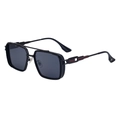 Retro-Punk-Sonnenbrille mit quadratischem Rahmen, Doppelsteg und schwarzen Bügeln - Schwarzer Rahmen Graue Gläser