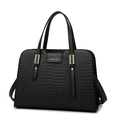 Elegant black crocodile embossed tote handbag with golden hardware and fashion logo - Single Bag / Black