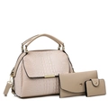 Set di borse beige da 3 pezzi con goffratura a coccodrillo e pochette abbinata - Set Tre Pezzi Bianco Sporco