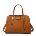 Brown crocodile pattern tote bag with top handles and shoulder strap in a minimalist design - Single Bag / Brown