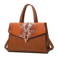 Brown crocodile embossed tote bag with snakeskin pattern flap and gold metal buckle - Brown Single Bag