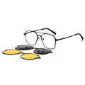 Square magnetic clip-on sunglasses set with black metal frame and yellow night vision lenses - C1 Black