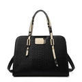 Large black crocodile embossed tote bag with snakeskin print handles and shoulder strap - Single Bag / Black Snake Print Patchwork