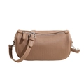 Brown leather cylinder crossbody bag with vertical striped texture and silver zipper - Khaki