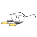 Magnetic clip-on sunglasses set with black polarized lenses and yellow night vision lens - C2 Gunmetal