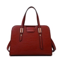 Deep red crocodile embossed tote handbag with golden hardware and fashion logo - Single Bag / Red
