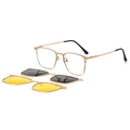 Occhiali quadrati in metallo dorato con lenti magnetiche grigie e gialle a clip - C3 Oro