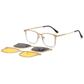 Gafas cuadradas de metal dorado con clip solar polarizado y lentes amarillas de noche - Dorado