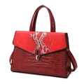 Deep red crocodile embossed handbag with snake pattern flap and golden U-buckle - Wine Red Single Bag