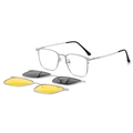 Square silver metal frame with magnetic dark grey and yellow clip-on polarized lenses - C4 Silver White