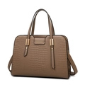 Brown crocodile pattern faux leather handbag with gold handles and detachable strap - Single Bag / Khaki