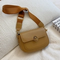Khaki crossbody bag with wide fabric strap and vintage golden medallion buckle detail - Khaki