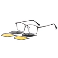 Magnetic clip-on sunglass set with grey frame and yellow night vision lenses - 1 Frame + 2 Clips (Grey Polarized / Yellow Night Vision) / Gunmetal