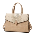 Beige tote bag with crocodile and snake skin textures featuring a gold metal buckle - Khaki Single Bag