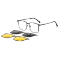 Square magnetic clip-on sunglasses set with black and yellow night vision lenses - Gun Grey