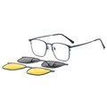 Occhiali quadrati in metallo blu-grigio con lenti magnetiche clip-on grigie e gialle - C5 Blu