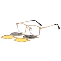 Magnetic clip-on sunglasses set with gold square frame and gray polarized lenses - 1 Frame + 2 Clips (Grey Polarized / Yellow Night Vision) / Gold