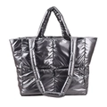 Gesteppte Daunen-Tote-Bag in Metallic-Silber mit Tragegriffen und Schultergurten - Grau