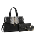 Set di tre borse nere con goffratura coccodrillo, dettagli serpente e fibbia dorata - Nero Set