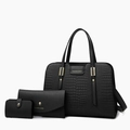 Three-piece black crocodile pattern tote bag set with envelope clutch and card holder - Black Set