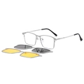3-in-1 magnetic clip-on sunglasses set with silver metal frame and functional lenses - 1 Frame + 2 Clips (Grey Polarized / Yellow Night Vision) / Silver