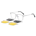 Montatura quadrata in metallo argento con clip magnetiche polarizzate grigie e visione notturna - C4 Montatura Argento + 2 Clip / Argento Bianco