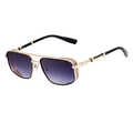 Retro punk small square metal sunglasses with gold frame and purple gradient lenses - Gold Frame Double Gray Lens (C2)