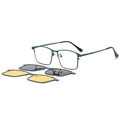 Lunettes magnétiques bleues avec clips solaires gris et verres de vision nocturne jaunes - 1 Monture + 2 Clips (Gris Polarisé / Jaune Vision Nocturne) / Bleu