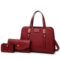 Three-piece red handbag set with crocodile pattern texture and golden hardware - Red Bag Set