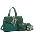 Set borse verde scuro stampa coccodrillo con patta a serpente e dettagli dorati - Set di Borse Verde