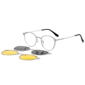 Set occhiali da sole magnetici tondi argento con lenti grigie e gialle per visione notturna - C4 Bianco Argento