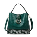 Dark green crocodile texture handbag with snakeskin pattern details and gold buckle - Dark Green Single Bag