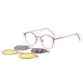 Rose gold round frame magnetic sunglasses set with grey and yellow clip-on lenses - C5 Pink